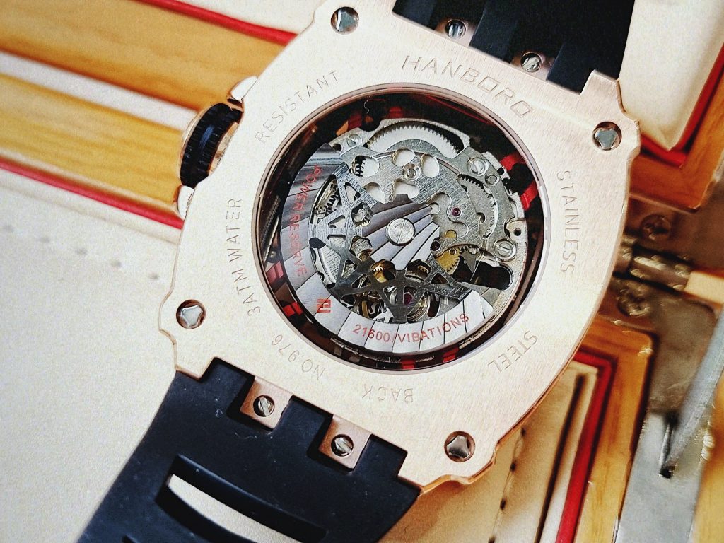 Đồng hồ hanboro By Huboler nam máy cơ chính hãng màu rose gold 44mm