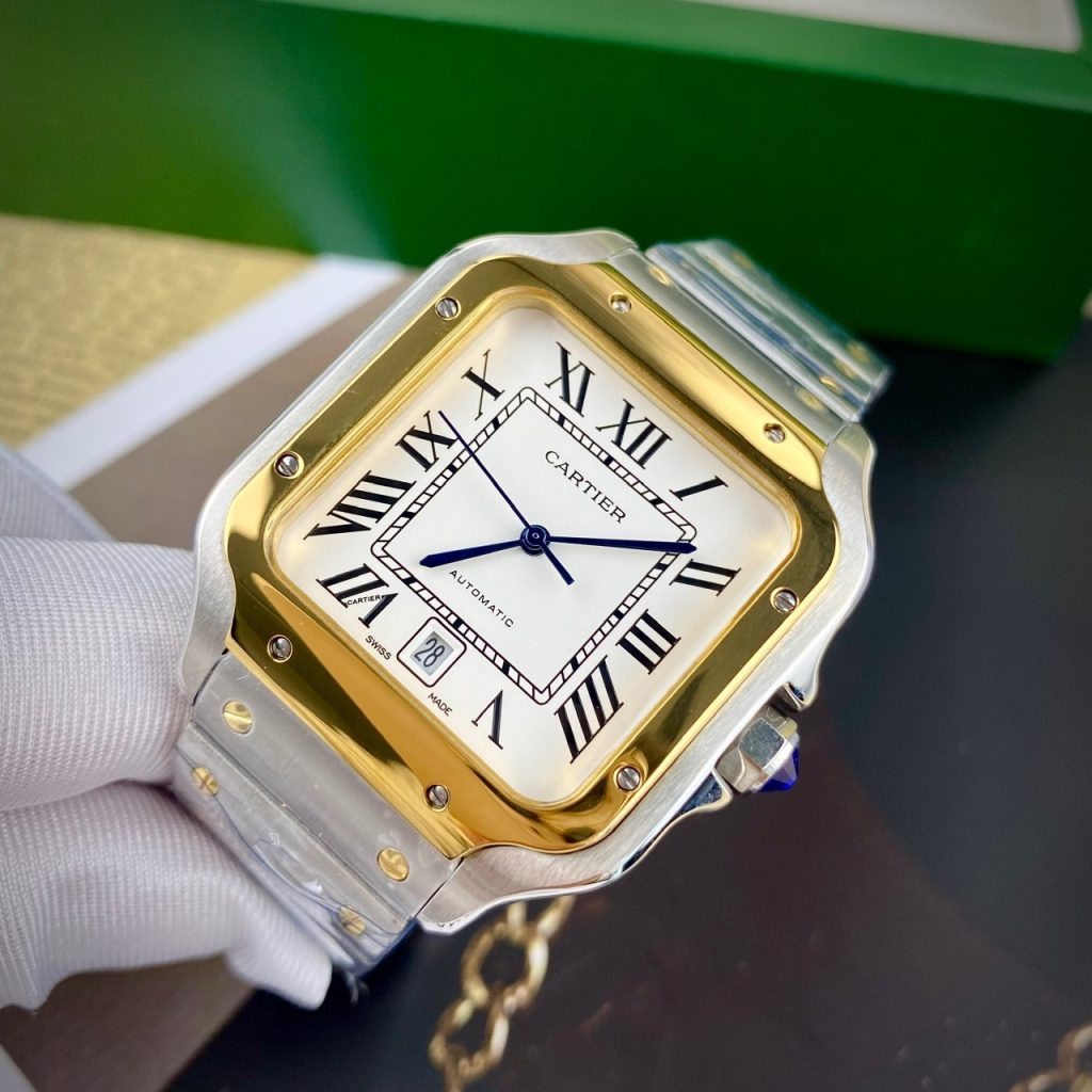 Đồng hồ Cartier Santos nam dây kim loại fake cao cấp 40mm
