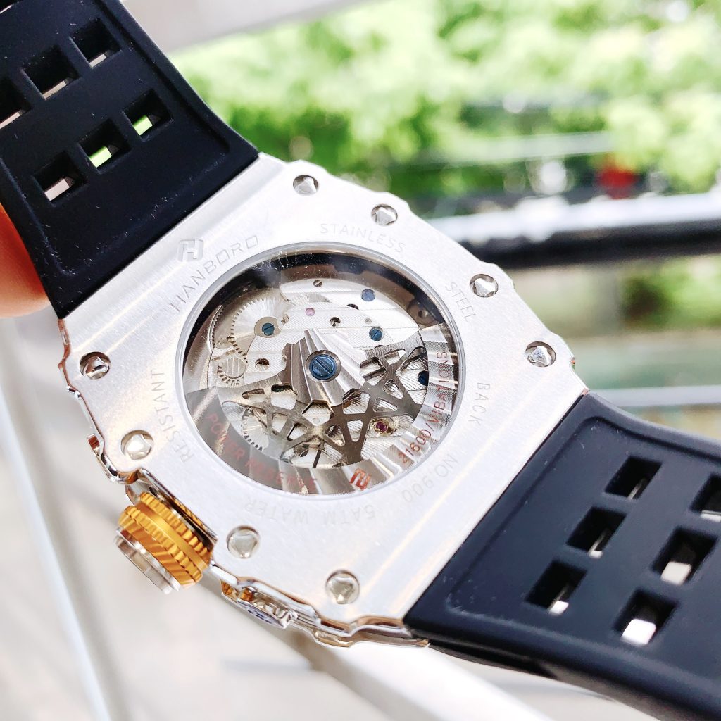 Đồng hồ chính hãng Hanboro By Huboler nam đính đá 40x48mm (1)