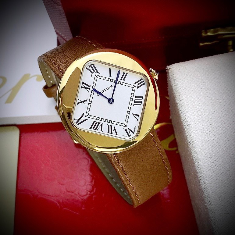 Đồng hồ Cartier Pebble Re-Edition nam dây da Fake cao cấp 36mm (2)