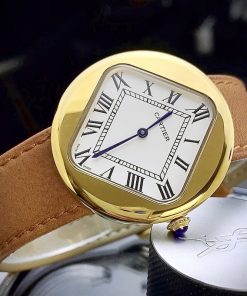 Đồng hồ Cartier Pebble Re-Edition nam dây da Fake cao cấp 36mm (2)