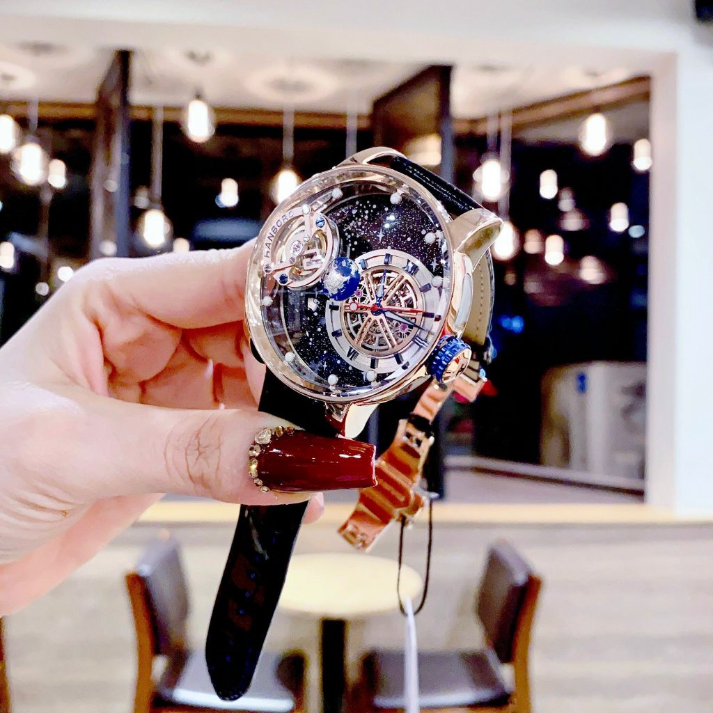 Đồng hồ Hanboro chính hãng màu Rose Gold dải thiên hà 45mm (2)