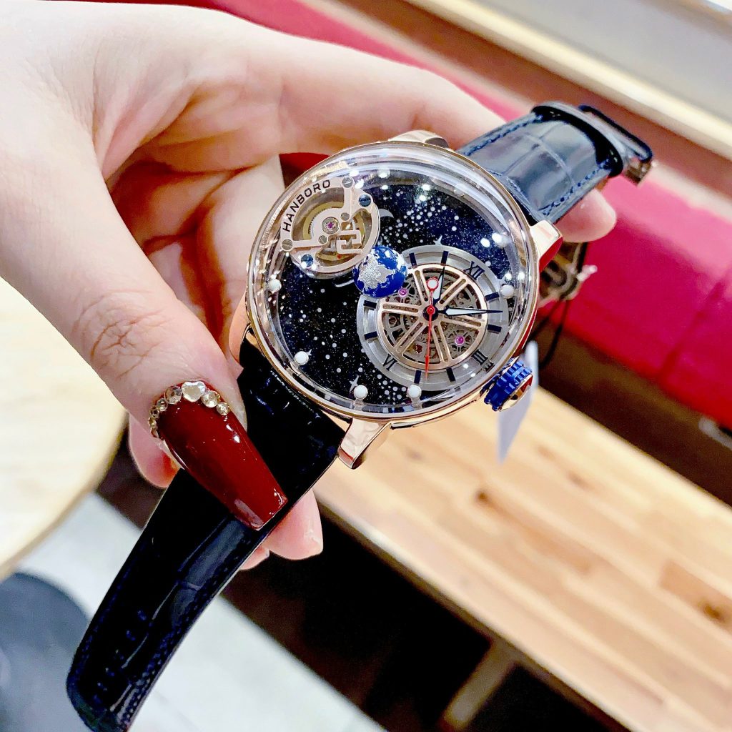 Đồng hồ Hanboro chính hãng màu Rose Gold dải thiên hà 45mm (2)