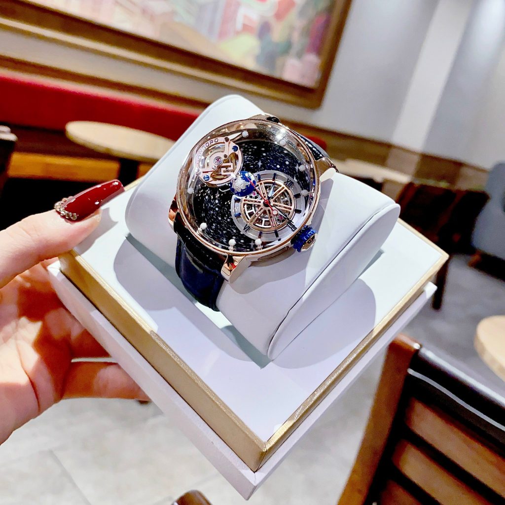 Đồng hồ Hanboro chính hãng màu Rose Gold dải thiên hà 45mm (2)