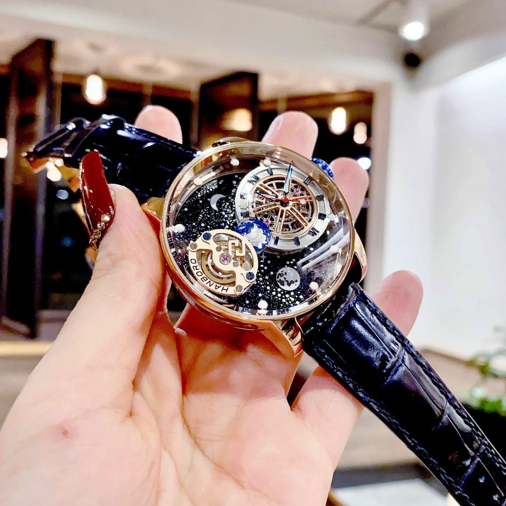 Đồng hồ Hanboro chính hãng màu Rose Gold dải thiên hà 45mm (2)