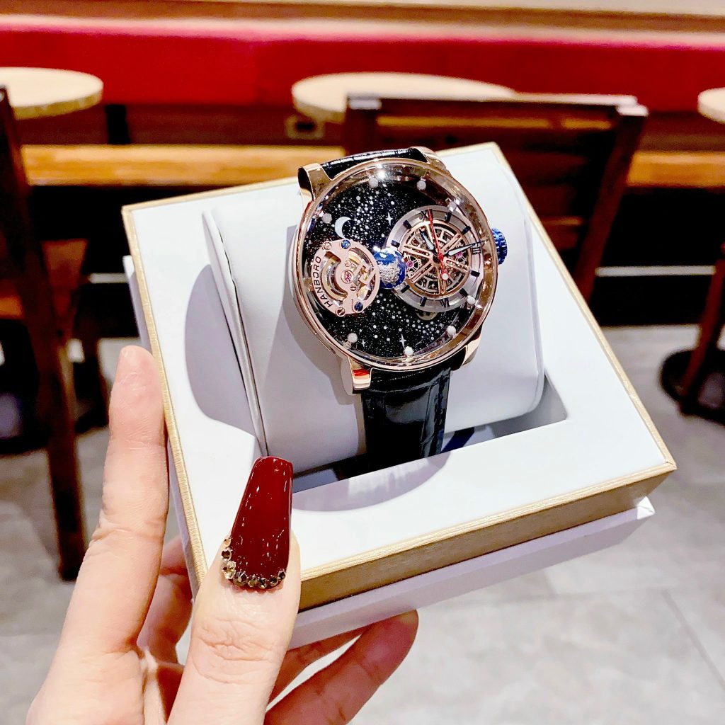 Đồng hồ Hanboro chính hãng màu Rose Gold dải thiên hà 45mm (2)