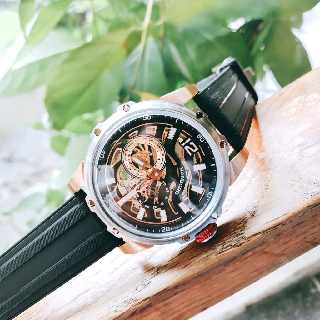 Đồng hồ Hanboro chính hãng nam dây cao su 44mm (2)