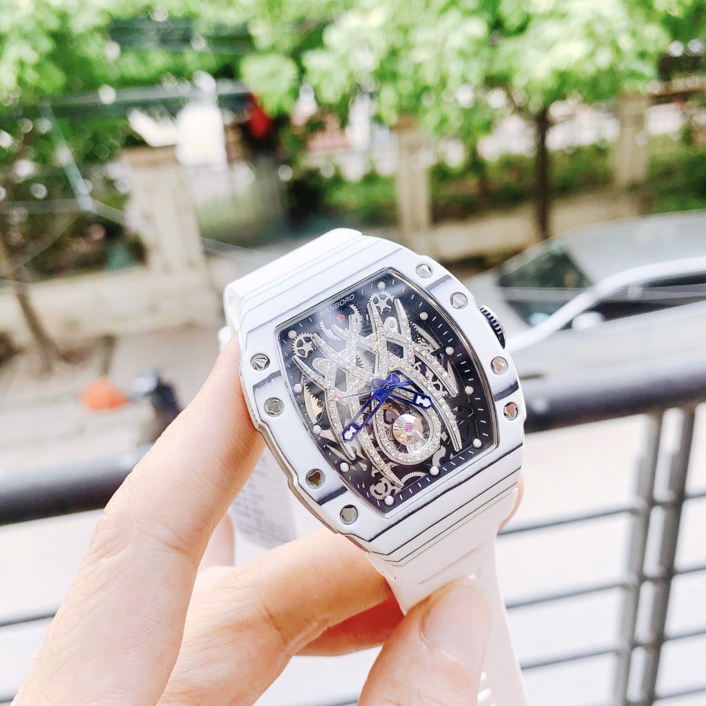 Đồng hồ Hanboro chính hãng nam vỏ carbon màu trắng 45mm (2)