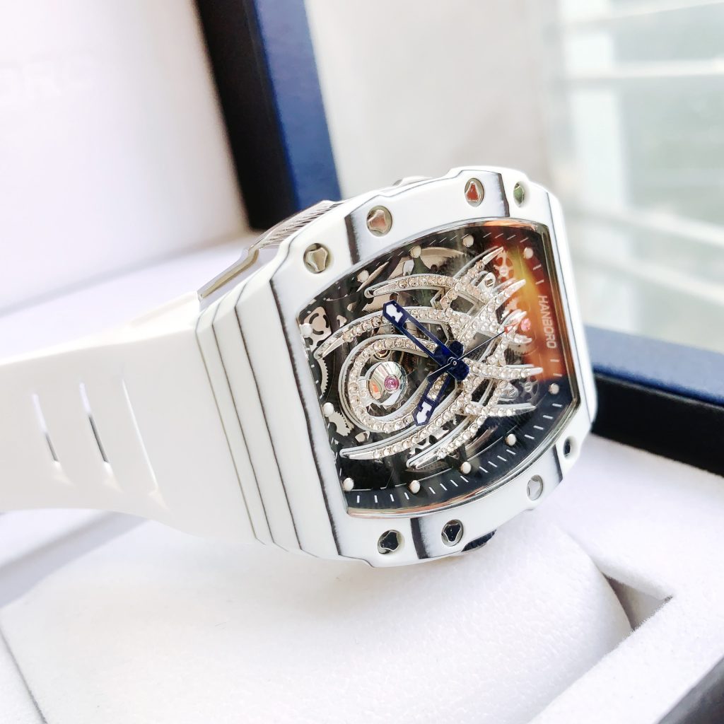 Đồng hồ Hanboro chính hãng nam vỏ carbon màu trắng 45mm (2)
