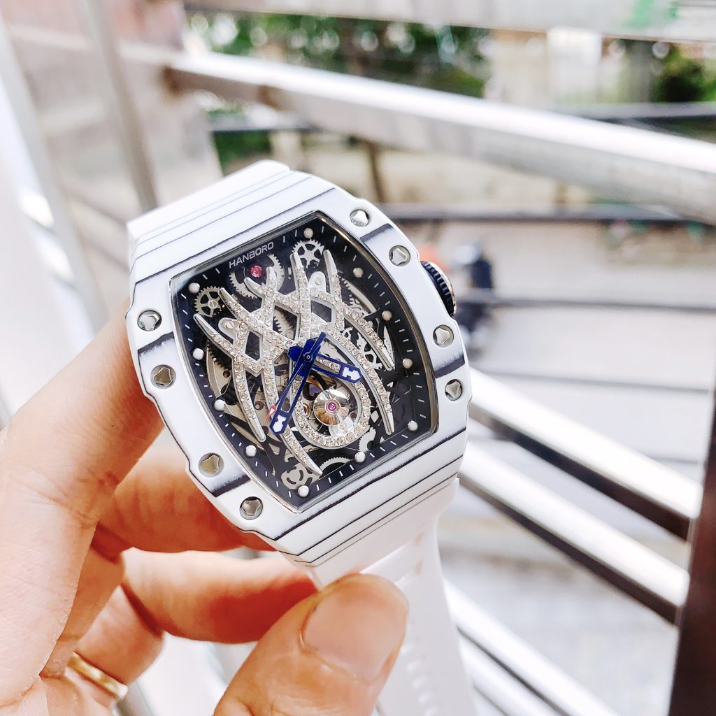 Đồng hồ Hanboro chính hãng nam vỏ carbon màu trắng 45mm (2)
