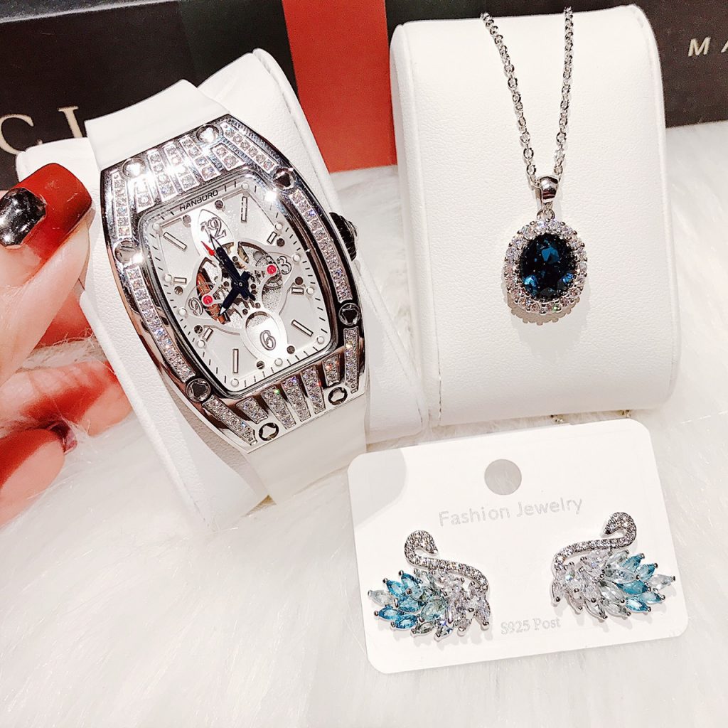 Đồng hồ Hanboro chính hãng nữ dây cao su trắng 36mm (2)