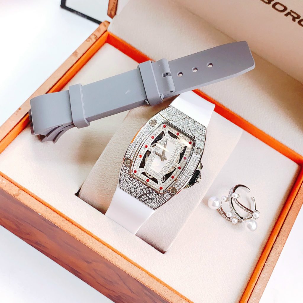 Đồng hồ Hanboro chính hãng nữ dây cao su trắng 36mm (10)