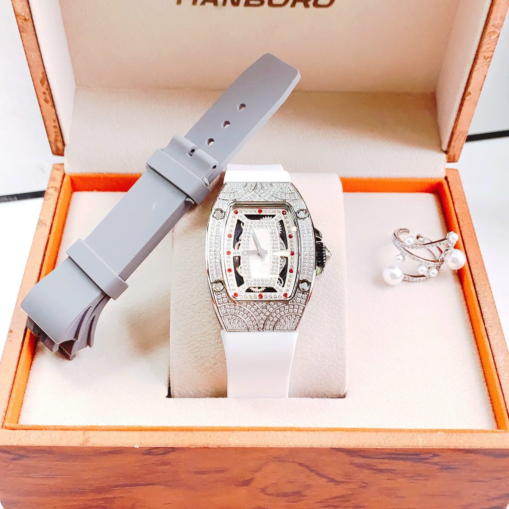 Đồng hồ Hanboro chính hãng nữ dây cao su trắng 36mm (10)