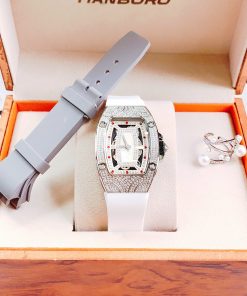 Đồng hồ Hanboro chính hãng nữ dây cao su trắng 36mm (10)