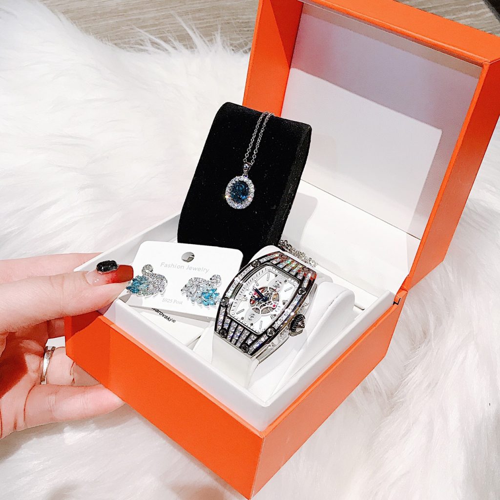 Đồng hồ Hanboro chính hãng nữ dây cao su trắng 36mm (2)