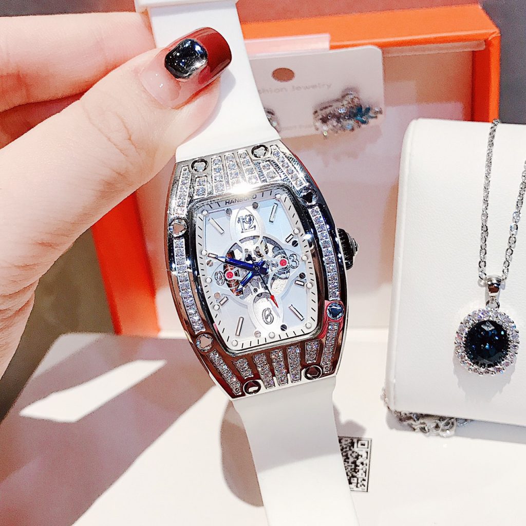 Đồng hồ Hanboro chính hãng nữ dây cao su trắng 36mm (2)