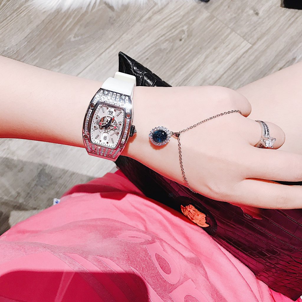 Đồng hồ Hanboro chính hãng nữ dây cao su trắng 36mm (2)