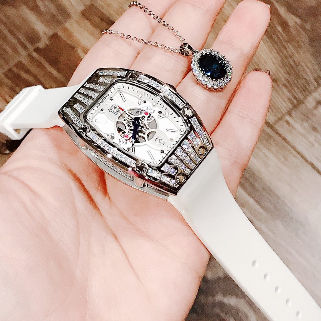 Đồng hồ Hanboro chính hãng nữ dây cao su trắng 36mm (2)