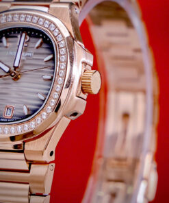 Đồng hồ Patek Philippe nữ Nautilus rose gold mặt xám đính đá máy pin rẻ 32mm