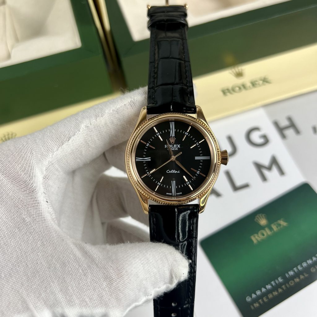 Đồng hồ Rolex Cellini nam mặt đen Replica 11 cao cấp 39mm (2)