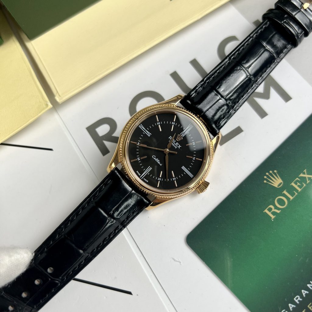 Đồng hồ Rolex Cellini nam mặt đen Replica 11 cao cấp 39mm (2)