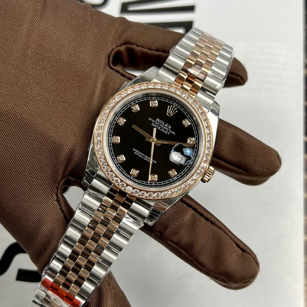 Đồng hồ Rolex Datejust Replica cao cấp mặt đen đính đá 36-41mm (8)