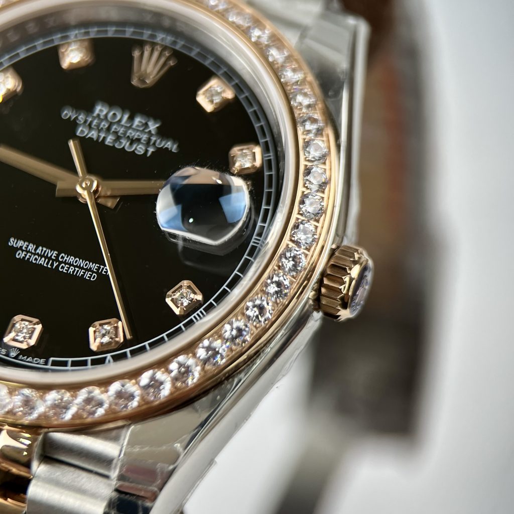 Đồng hồ Rolex Datejust Replica cao cấp mặt đen đính đá 36-41mm (8)