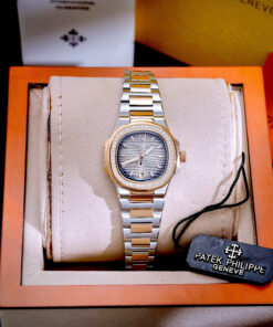 Đồng hồ đeo tay nữ đẹp Patek Philippe Nautilus demi đính đá fake cao cấp 32mm