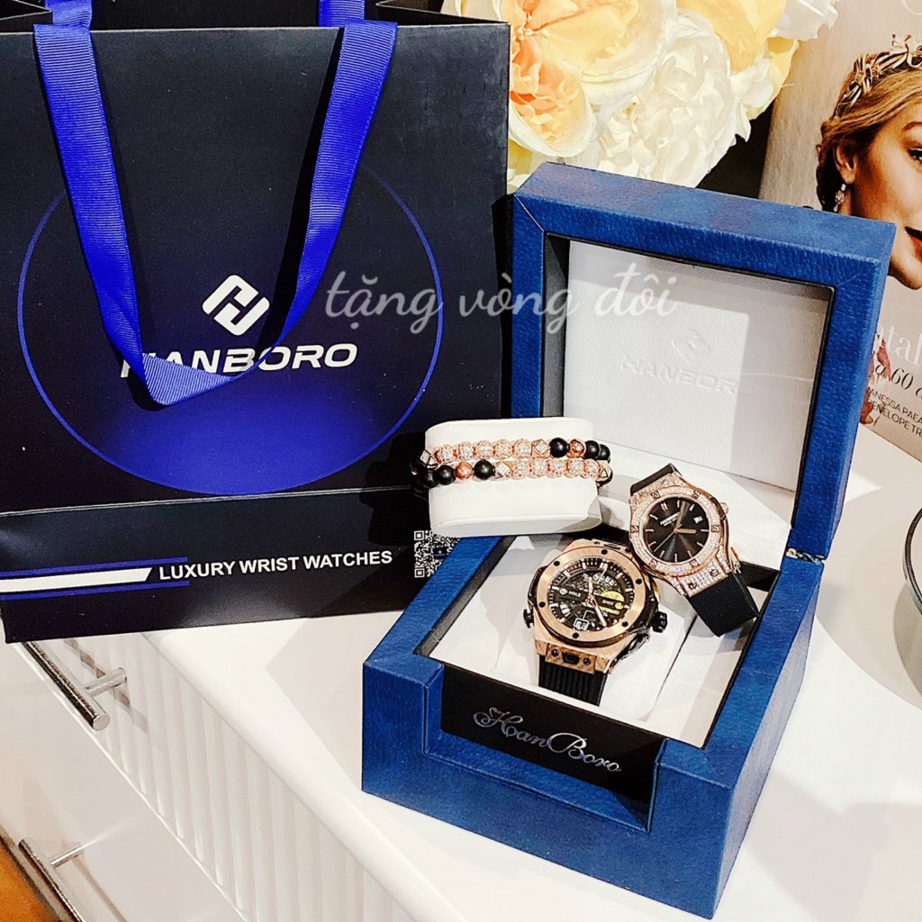 Đồng hồ đôi Hanboro By Huboler chính hãng dây cao su 3640mm (2)