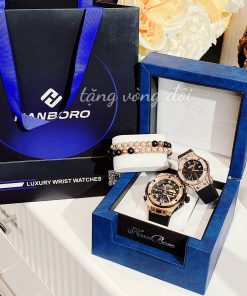 Đồng hồ đôi Hanboro By Huboler chính hãng dây cao su 3640mm (2)