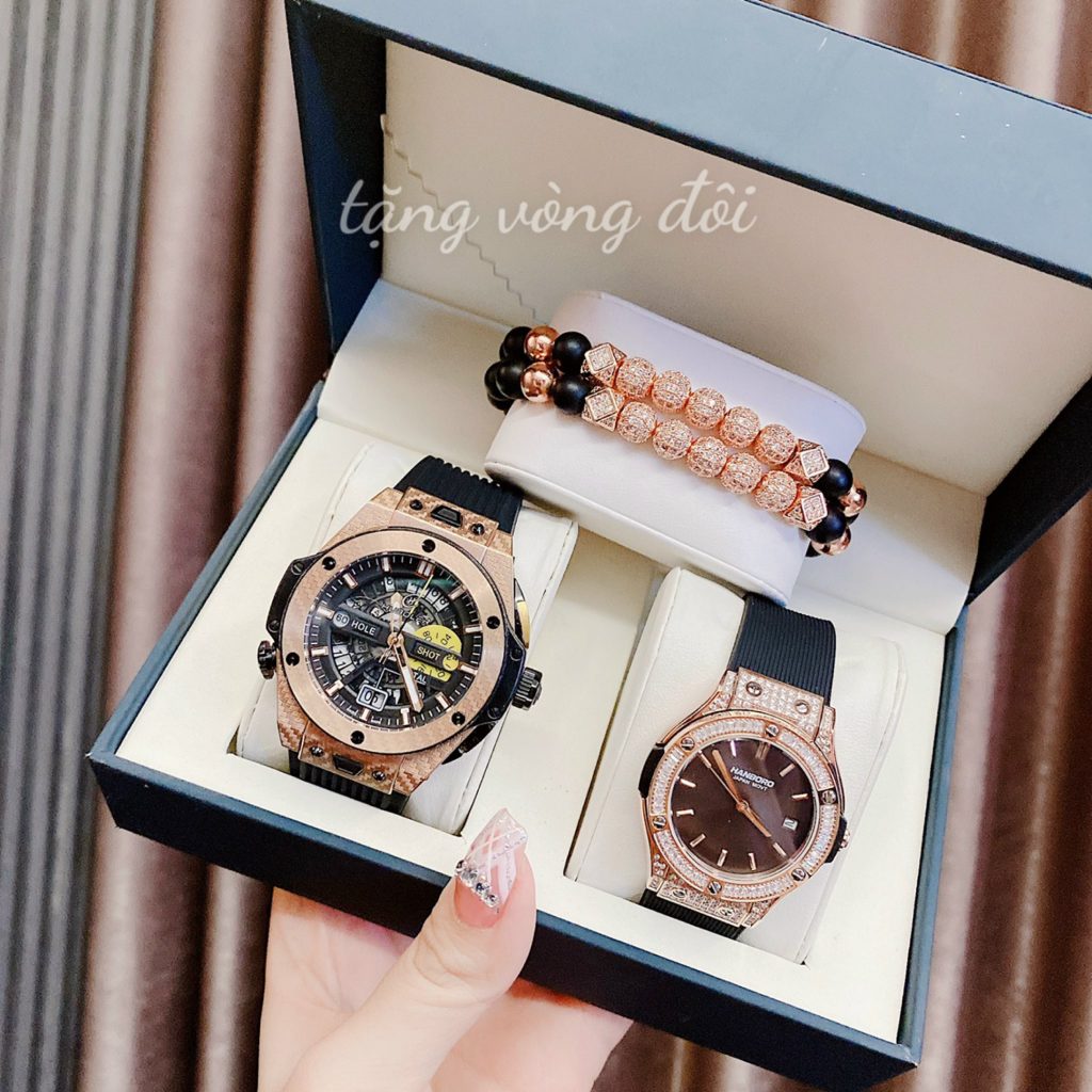 Đồng hồ đôi Hanboro By Huboler chính hãng dây cao su 3640mm (2)