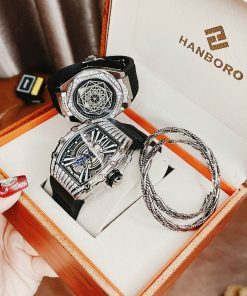 Đồng hồ đôi Hanboro By Huboler chính hãng dây cao su 3644mm (2)