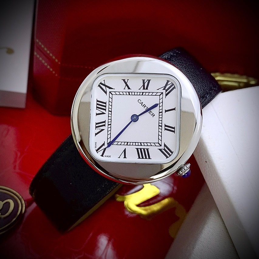 Đồng hồ nam Cartier Pebble Re-Edition dây da đen Super Fake 11 36mm (2)