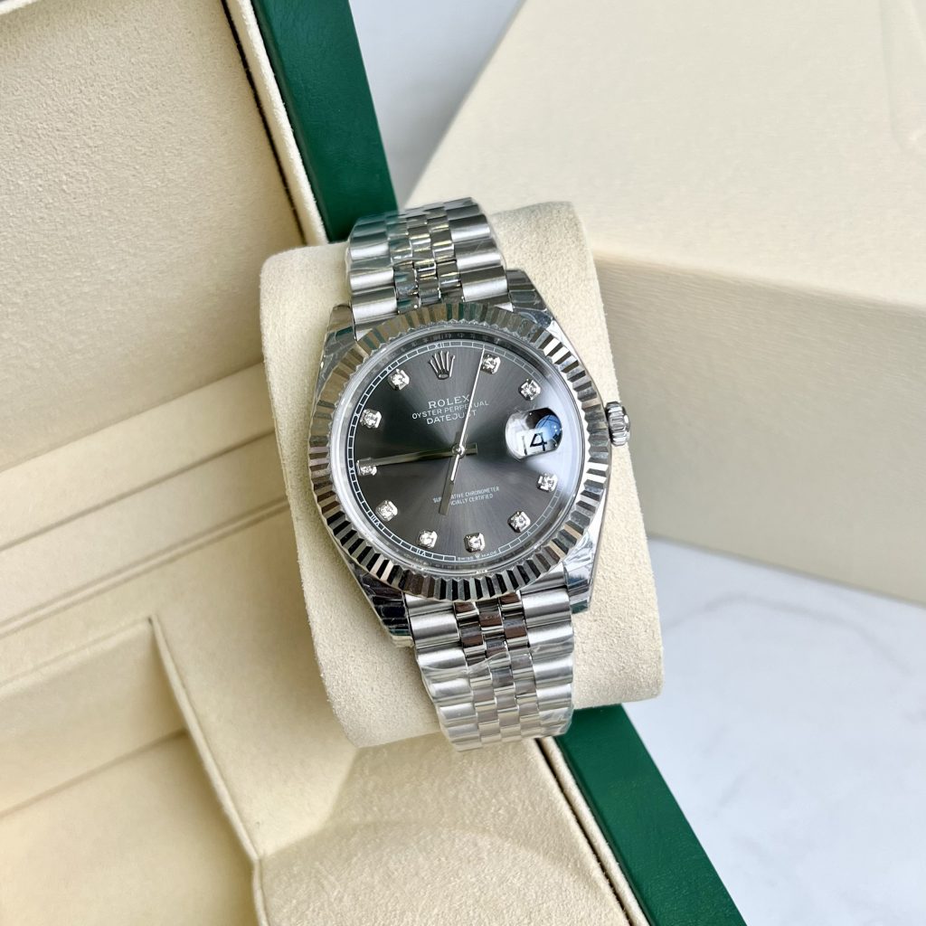 Đồng hồ nam Rolex DateJust Rep 11 mặt xám cọc số đá 41mm (2)