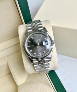 Đồng hồ nam Rolex DateJust Rep 11 mặt xám cọc số đá 41mm (2)