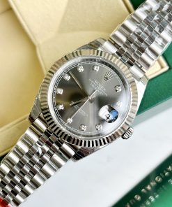 Đồng hồ nam Rolex DateJust Rep 11 mặt xám cọc số đá 41mm (2)