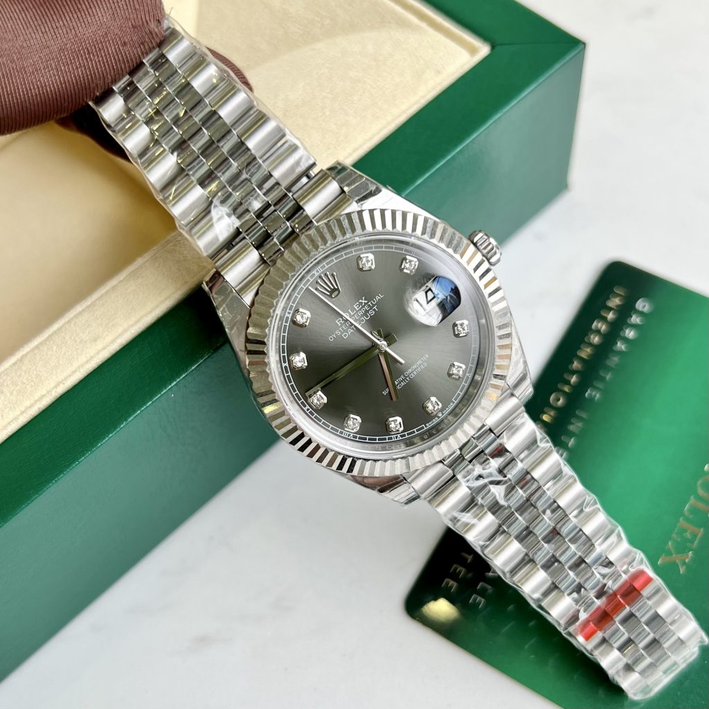 Đồng hồ nam Rolex DateJust Rep 11 mặt xám cọc số đá 41mm (2)