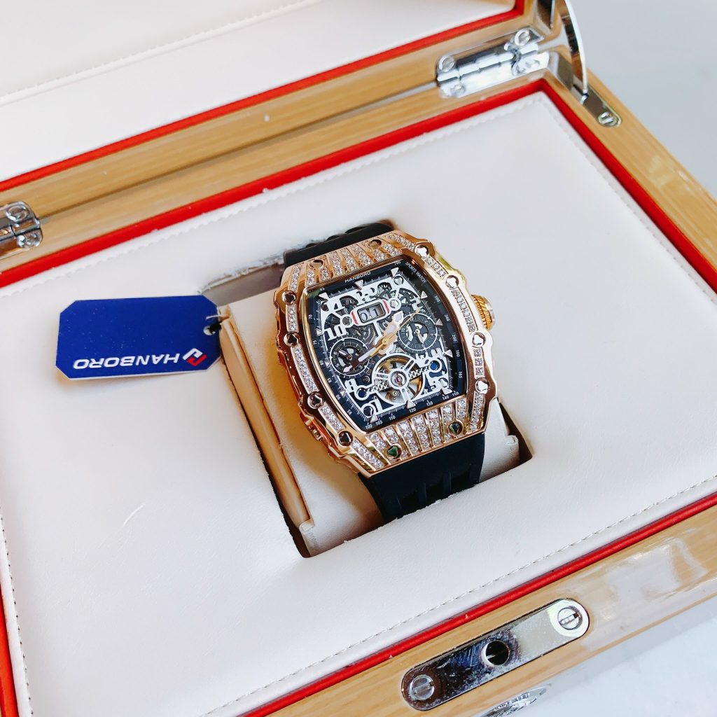 Đồng hồ nam chính hãng Hanboro By Huboler đính đá 40x48mm (2)