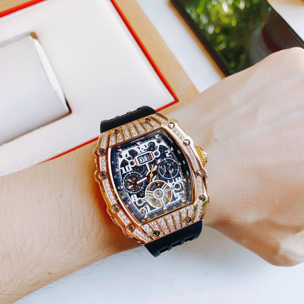 Đồng hồ nam chính hãng Hanboro By Huboler đính đá 40x48mm (2)