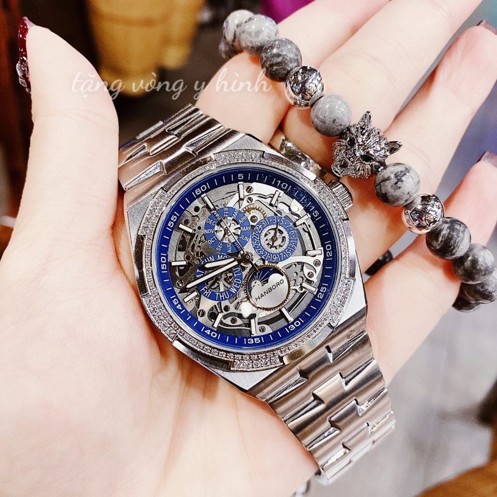Đồng hồ nam chính hãng Hanboro đính đá Swarovski 42mm (2)