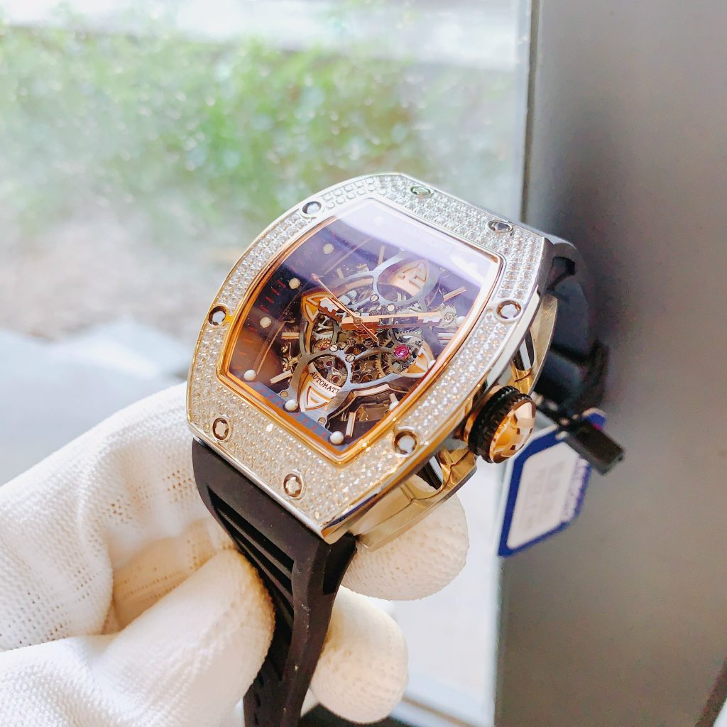 Đồng hồ nam máy cơ Hanboro chính hãng đính đá 40x48mm (2)