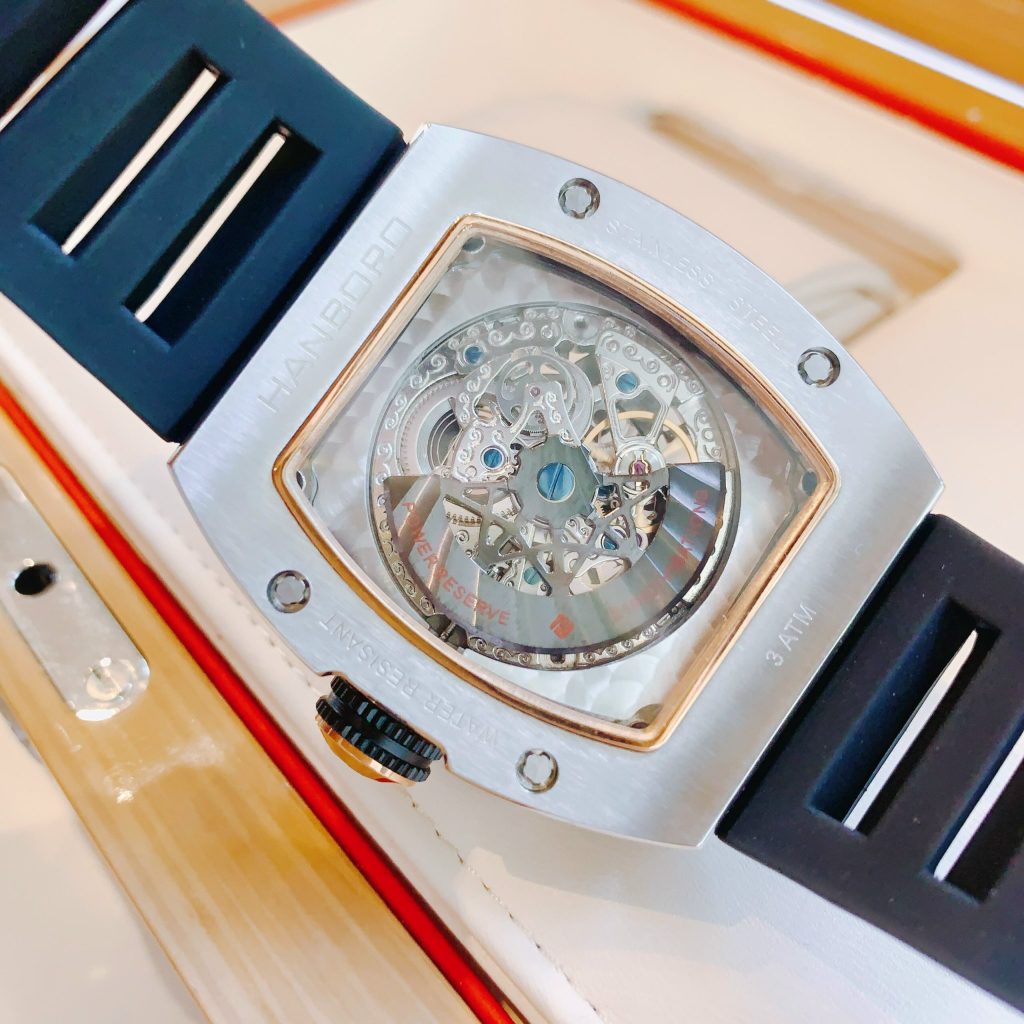 Đồng hồ nam máy cơ Hanboro chính hãng đính đá 40x48mm (2)