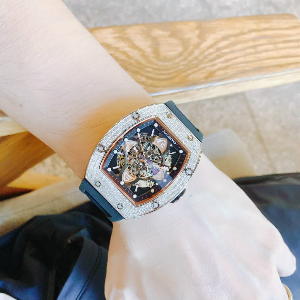 Đồng hồ nam máy cơ Hanboro chính hãng đính đá 40x48mm (2)