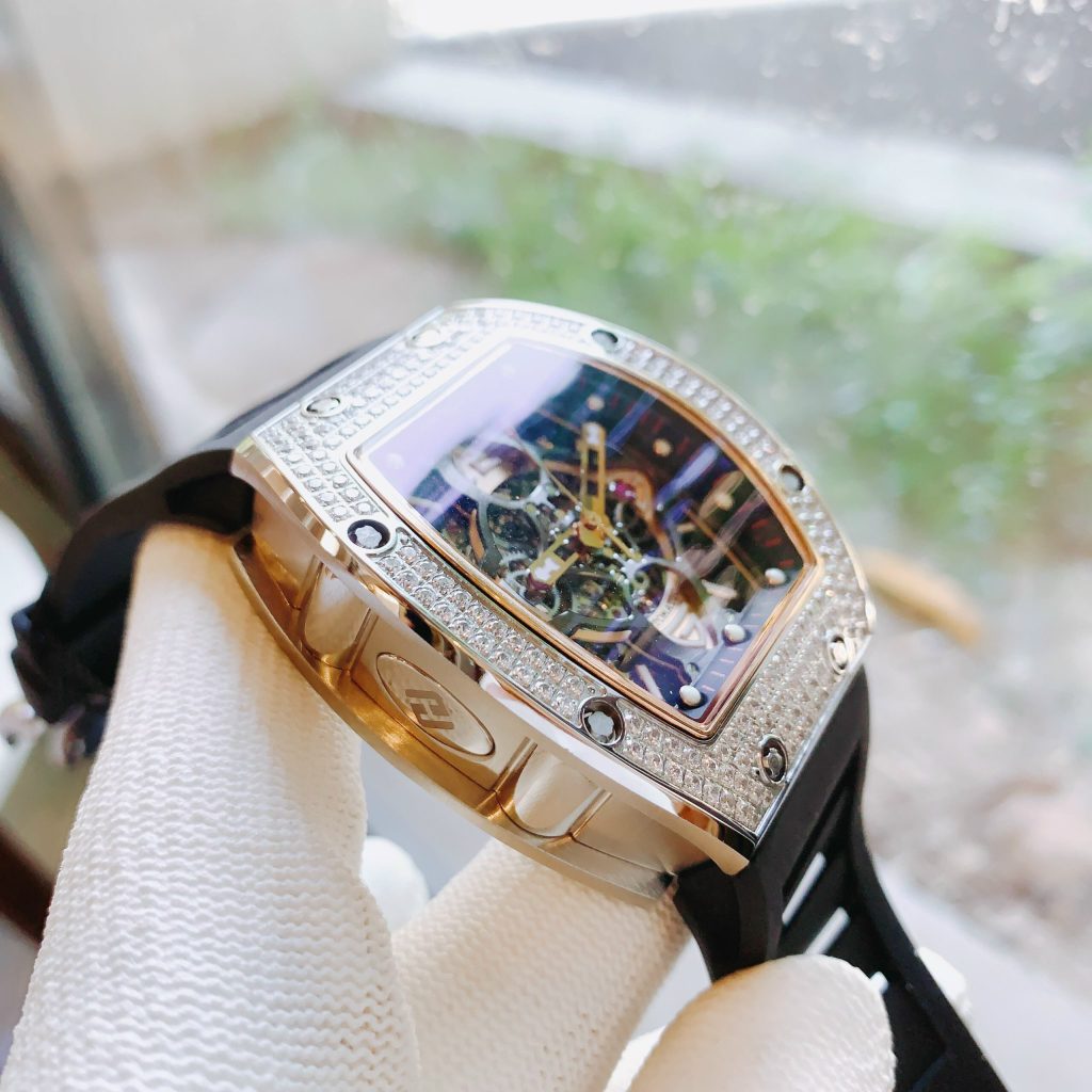 Đồng hồ nam máy cơ Hanboro chính hãng đính đá 40x48mm (2)