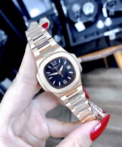 Đồng hồ nữ mặt đen Patek Philippe Nautilus Fake giá rẻ 32mm (2)