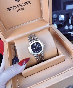 Đồng hồ nữ mặt đen Patek Philippe Nautilus Fake giá rẻ 32mm (2)
