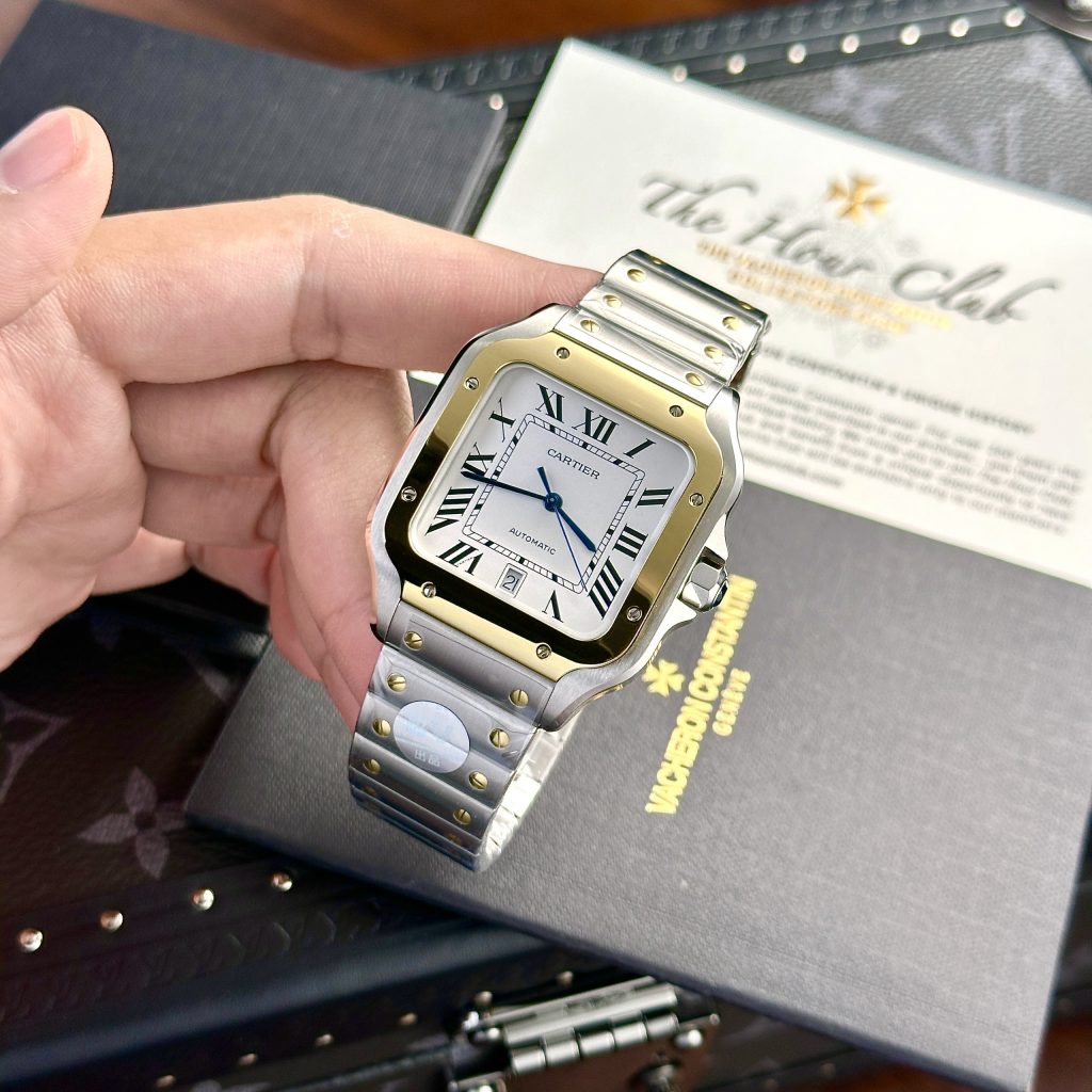 Đồng hồ Cartier Replica Santos de Cartier demi vàng BV Factory 39 (2)