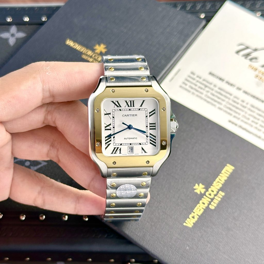 Đồng hồ Cartier Replica Santos de Cartier demi vàng BV Factory 39 (6)