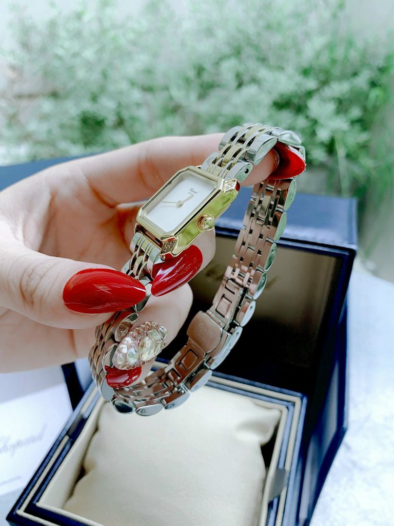 Đồng hồ Chopard nữ mặt vuông dây kim loại Demi Gold siêu cấp 30mm (1)