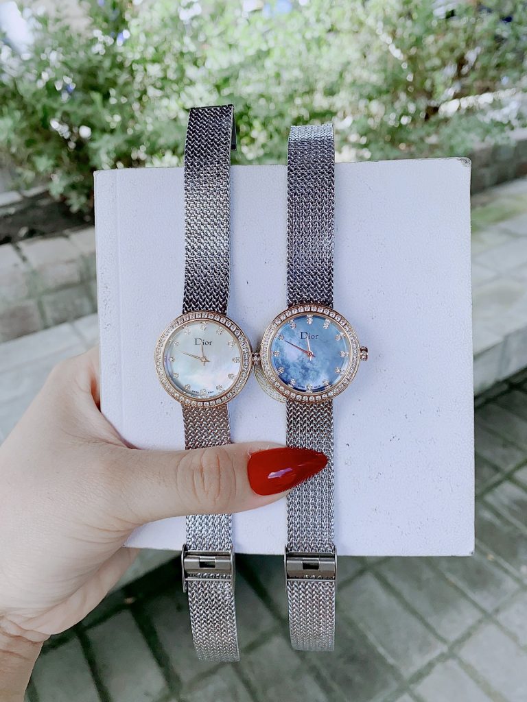 Đồng hồ Dior Satine nữ mặt tròn đính đá dây thép lụa mềm 30mm